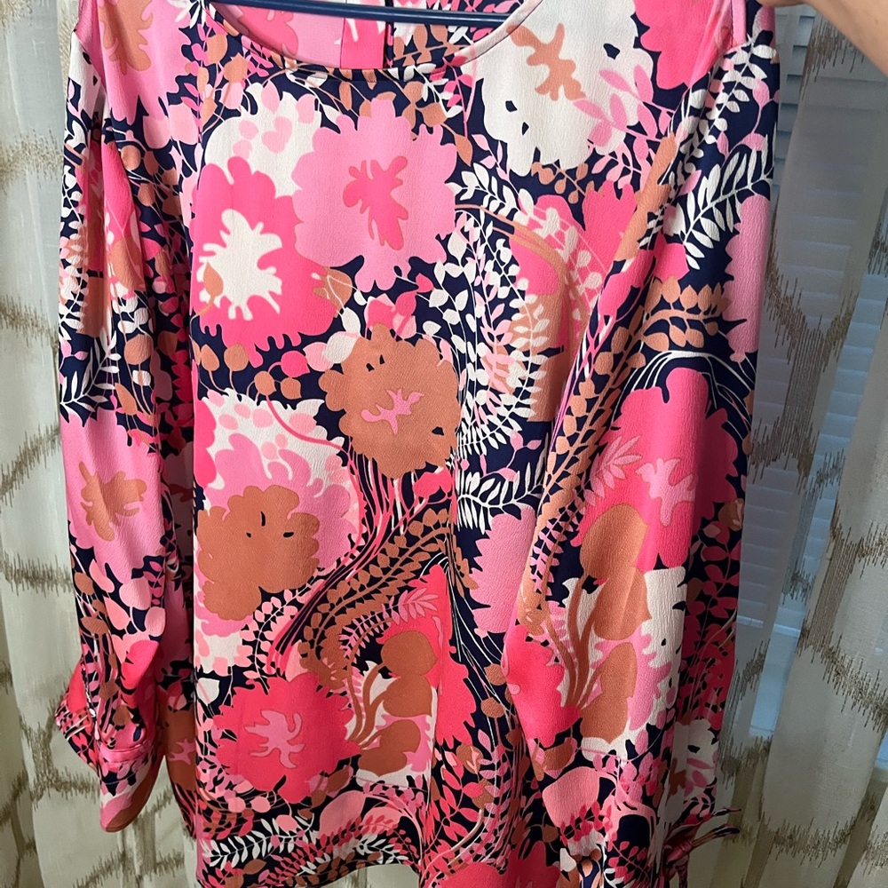 Talbots Pink and Navy Floral Top
